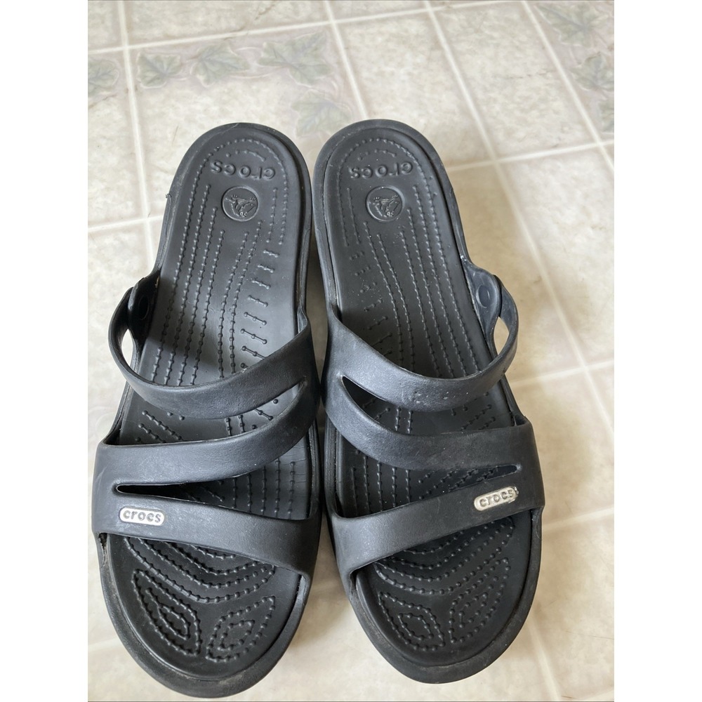 Crocs Women Kadee I Summer Sandals Black Slides Adjustable strap size `10